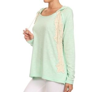 Hooded Pullover with Crochet Lace Detail
